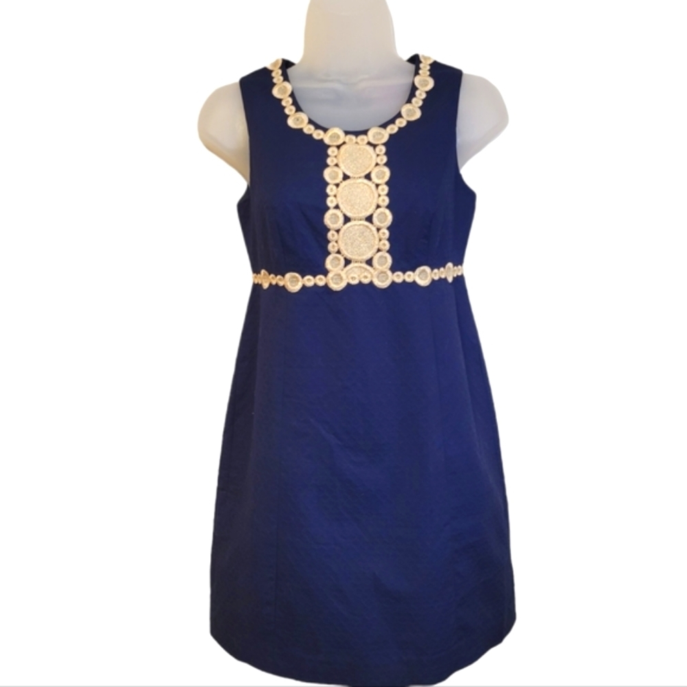 Lilly Pulitzer Navy Dress with White Lace Trim - Picture 3 of 12